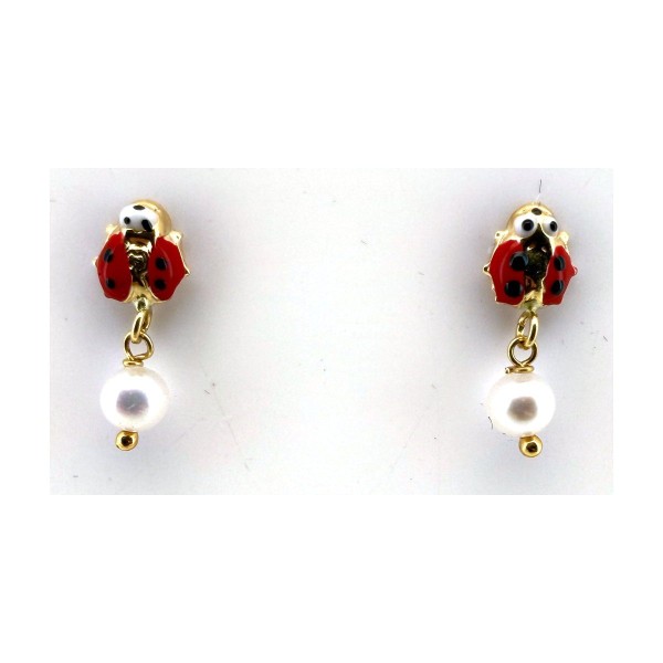 Pendientes mariquita con perla de oro 18k